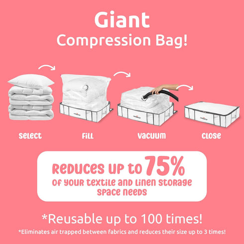 Compactor Vacuum Storage Bag XL | Space Saver Vacuum Storage Bags for Clothes, Comforters & Blankets | Ultimate Storage