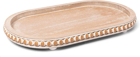 15in Counter,Living HPC Decor Oval Tray for Home Decor - Brown Wood Beaded Tray - Decorative Serving Tray,Rustic