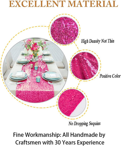 ShinyBeauty Hot Pink Table Runners, Pack of 2, Fuchsia Sequin 12x108 in Wedding Party Supplies