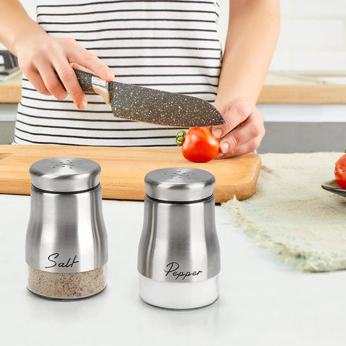 Accmor Salt and Pepper Shakers Set, 5oz Stainless Steel Seasoning Containers with Glass Bottom for Home Cooking