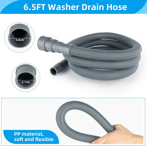 6.5FT Washing Machine Drain Hose, Universal Dishwasher Drain Hose Extension Kits with 1 U-Bend Holder