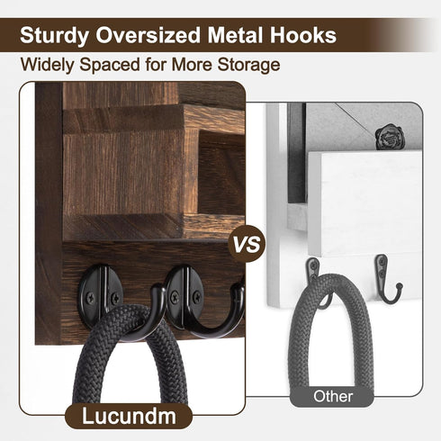 Key and Mail Holder Wall Mount, Key Hanger with Long Storage Box and 5 Hooks for Home Decor Organizer