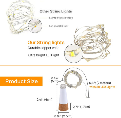 4 Pack 20 Wine Bottle Lights with Cork Switch for Liquor Bottles Rechargeable Battery Operated Led Bottle Stopper Warm