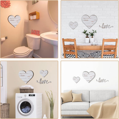 3 Pcs Wooden Hearts Decor, Rustic Hanging Love Plaque for Wall Home Farmhouse Living Room Bedroom Gifts (White)