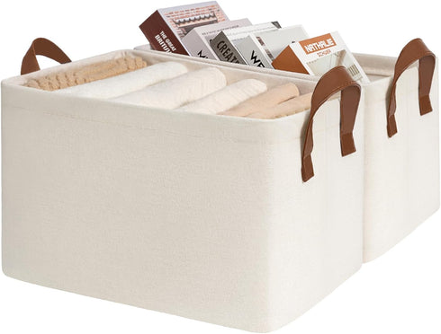 CHICVITA Large Storage Bins, 2-Pack for Organizing, Closet Storage Baskets, 16 ¾" L x 11" W x 9 ¾" H, Beige