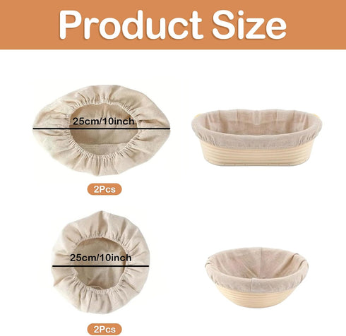 6 Pcs Banneton Bread Proofing Basket Linen Cloth Liners, 10 Inch Round and Oval Baking Dough Basket Cover for Sourdough