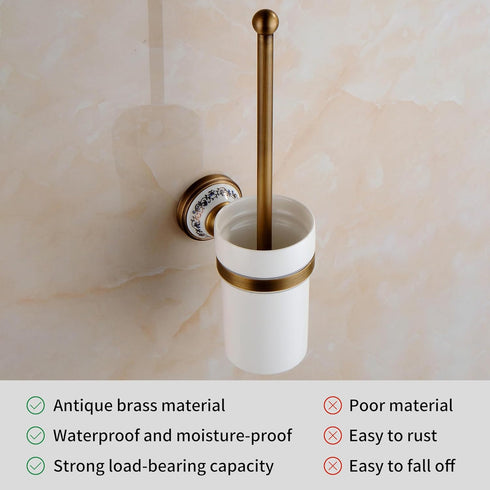 Toilet Brush with Holder for Bathroom, Antique Bronze Wall Mounted Hardware Accessories, Porcelain Design