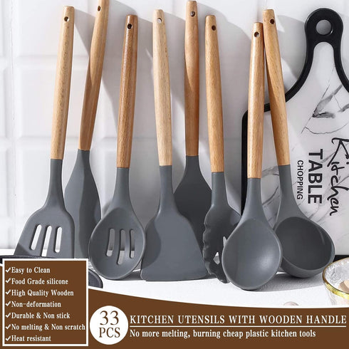 Umite Chef Kitchen Cooking Utensils Set, 33 pcs Non-stick Silicone Spatula Set with Holder, Heat Resistant Gadgets