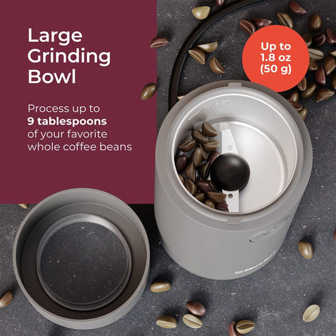 MuellerLiving Electric Coffee Grinder - Spice, Nut, Herbs, Coffee Beans, Sharp Blade, Stainless Steel - Gray.