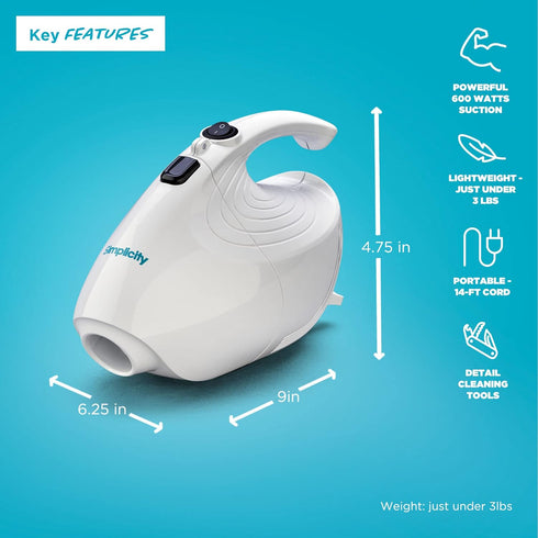 Simplicity Vacuums Flash Mini Handheld Vacuum with Attachments, Powerful Corded Hand Vacuum for Craft Projects, F1