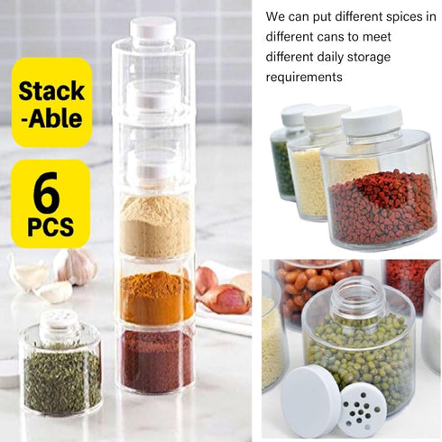 6pcs Spice Jars, Stackable Plastic Spice Jar with Shaker Lids Clear Dredge Spice Shaker Seasoning Containers for Storing Spice, Salt, Pepper and Seasoning Powders by Cyrank