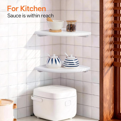 7inch Gieanoo White Corner Wall Shelf Solid Oak Wood Floating Corner Shelf with Wire Hole Corner Wall Storage Display