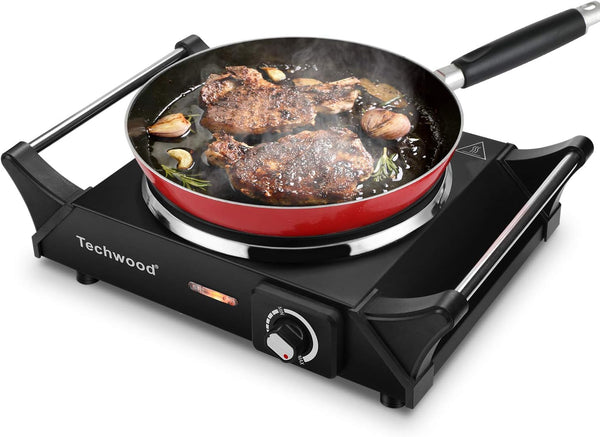 Techwood Hot Plate Portable Electric Stove, 1500W Countertop Single Burner with Adjustable Temperature, 7.5” Cooktop