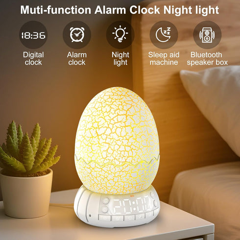 MTDYHY 4 in1, 11 Dinosaur Egg Kids Clock/Decorative Lamp/Night Light/Bluetooth Speaker/White Noise Lullaby Machine