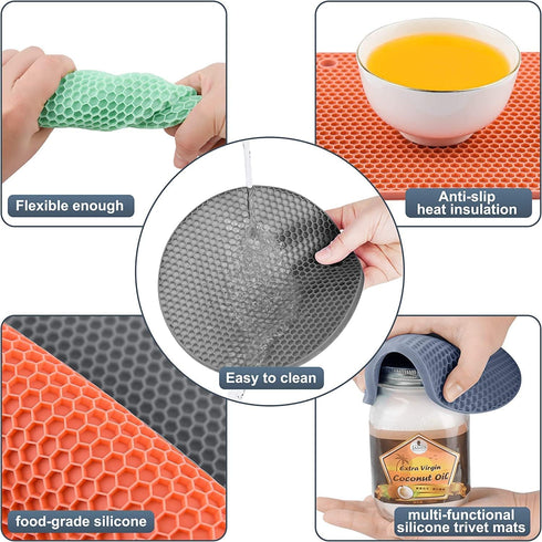 Trivets for Hot Pots and Pans, Decorative Silicone Hot Pads for Kitchen Counter, 4 pcs Square
