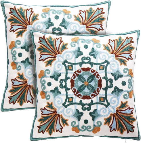 Onelsong Decorative Pillow Covers, Set of 2 Embroidery Square 18x18 inches for Couch Living Room