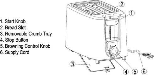 Continental Electric CE-TT011 2 Slice Electric Toaster, White
