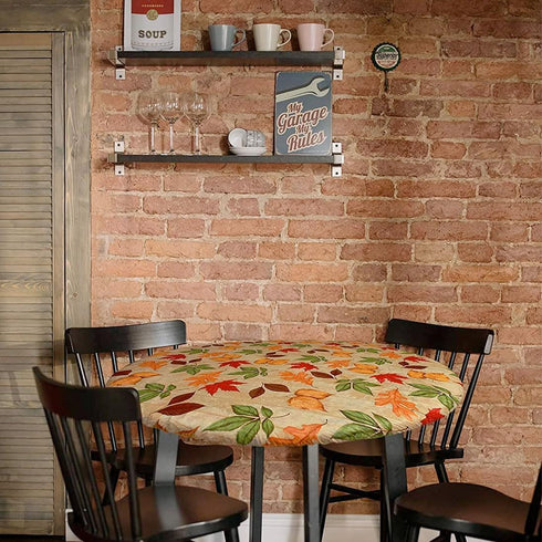 Covers For The Home Deluxe Elastic Edged Flannel Backed Vinyl Fitted Table Cover - All-Over Leaves Pattern, Fits Tables