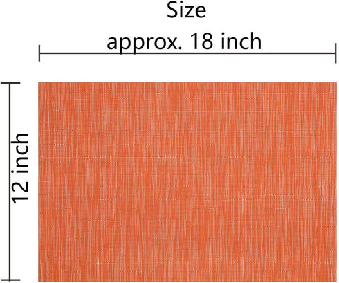 SHACOS Placemats Set of 6, Woven Vinyl Place Mats for Dining Table, Indoor Outdoor Wipe Clean (6, Orange)
