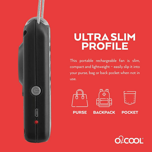 O2COOL Portable Neck Personal Travel USB Battery Powered Adjustable Lanyard Cooling Fan (Black)