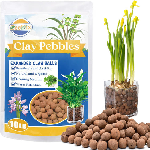 ZeeDix 10LBS Lightweight Expanded Clay Pebbles - pH-Balanced Hydroponic Growing Media for