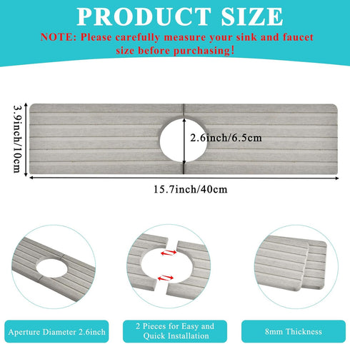 Diatomite Kitchen Faucet Mat, Quick Drying Splash Guard for Sink, Grey Water Absorbing Stone Tray for Countertop