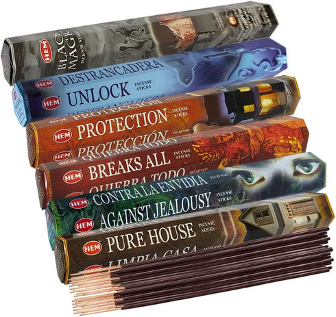 Hem Incense Sticks Variety Pack #21 - Incense Stick Holder Bundle with 6 Witchcraft Themed Fragrances