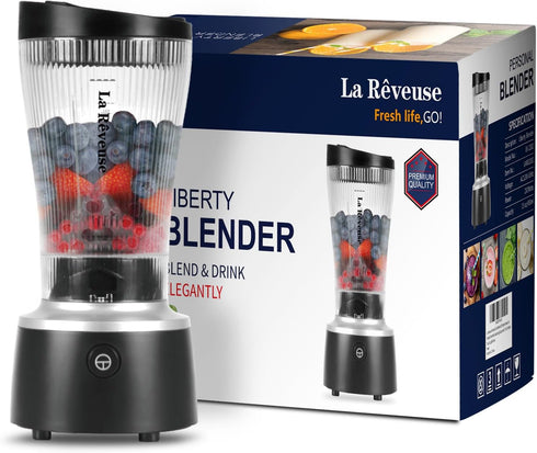 La Reveuse Personal Size Blender, 250 Watts for Shakes, Smoothies, with 15 oz Portable To Go Cup, BPA-Free