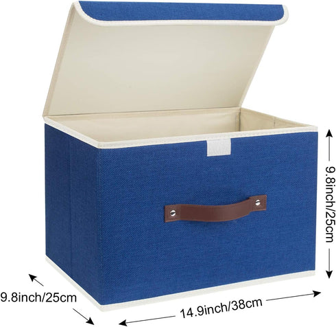 TYEERS Collapsible Storage Boxes, Washable Fabric Storage Bins with Lids, 14.9x9.8x9.8 inches, 2 Pack (Classic Blue)