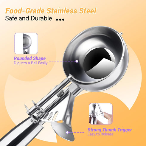 Ice Cream Scoop, Stainless Steel with Trigger, Large 5.25 Tbsp Cookie Scoop for Baking