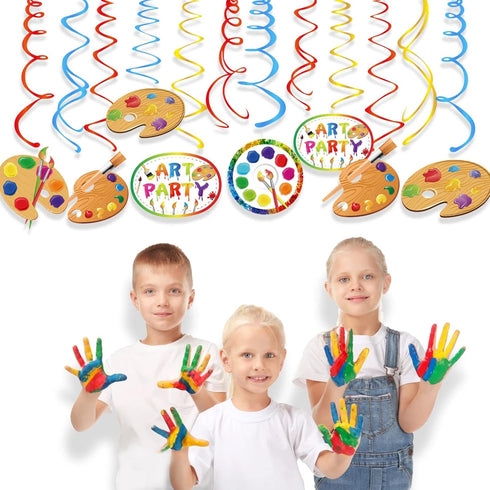 30Ct Art Hanging Swirl Decorations, Sip n Paint Party Supplies, Little Painting Artist Birthday Theme Decor