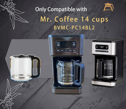 14 Cups Glass Coffee Maker Replacement for Mr. Coffee, BPA-Free, Food Safe, Heat-Resistant Handle
