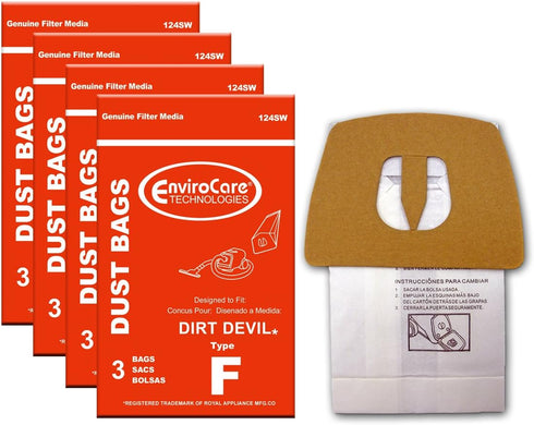 EnviroCare Replacement Vacuum Cleaner Dust Bags, 12 bags for Royal Dirt Devil Canisters Type F