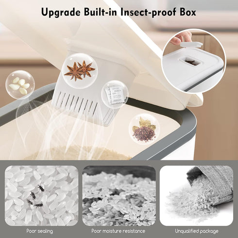 22-25 Lbs VenDotbi Rice Dispenser, Rice Container with Measuring Cup, Upgraded Built-in Fresh Box, Cereal Dispenser