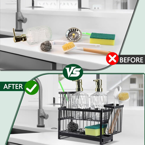 2 Set Sponge Holder for Kitchen Sink Organizer Caddy, Tier Dish Brush Scrubber Holder, Stainless Steel Sink Box Utensil