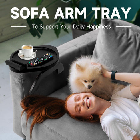 360 Couch Arm Table Tray, Sofa Clip on Tray Tables with Phone Holder, Bamboo Arm Rest Table for Couch, Folding Sofa