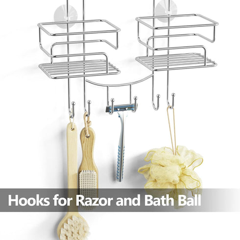 Chrome Shower Caddy Organizer with Hooks - Overhead Bathroom Rack