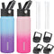 BJPKPK 2 Pack Insulated Water Bottles, 22oz Stainless Steel with Straw Lids, Leak Proof BPA Free for Travel