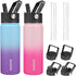 BJPKPK 2 Pack Insulated Water Bottles, 22oz Stainless Steel with Straw Lids, Leak Proof BPA Free for Travel