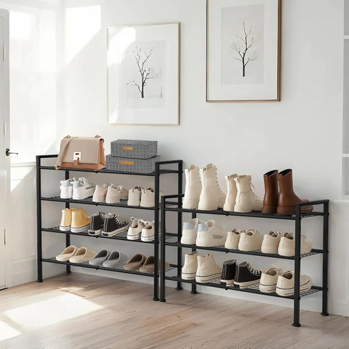 4-Tier Closet,Entryway, 4 Shoe Rack,Metal Simple Narrow Shoe Storage Organizer Shelf for Bedroom,Garage (Black, Tier)