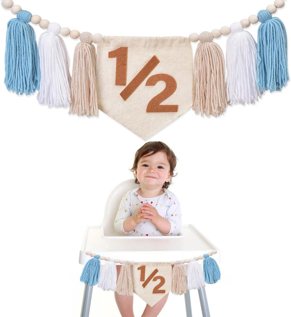Dokuna Half Birthday High Chair Banner - Boys 1/2 Half Birthday Party Decorations