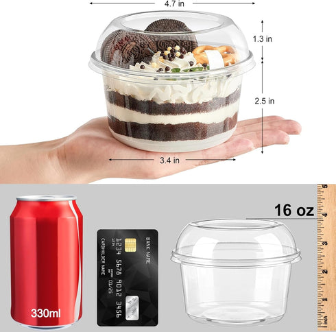 50 Pack 16 oz Plastic Dessert Cups with Lids, Clear Disposable Snack Bowls for Yogurt Parfait, Cake, Fruit, Salad, Acai