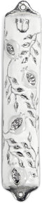 Mezuzah Case - Pomegranate Tree Design Crafted in Pewter, Jerusalem Judaica Door Mezuza Case, 4" White Wedding Color