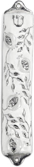 Mezuzah Case - Pomegranate Tree Design Crafted in Pewter, Jerusalem Judaica Door Mezuza Case, 4" White Wedding Color