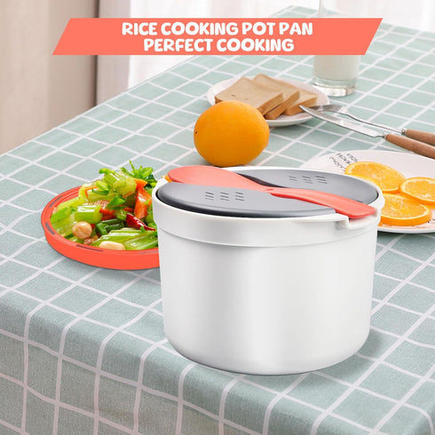 2L Microwave Rice Cooker, 2 Layer Vegetable Steamer with Strainer, Non-Stick Pasta Cooker, Dishwasher Safe