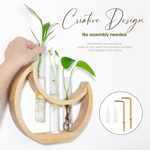 Plant Propagation stations, Crescent Moon Table Terrarium Stand for Indoor houseplants, Wooden Wall Boho Hanging