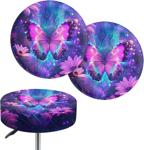 Kuiaobaty 12-14 inch Round Bar Stool Cover Cushion with Elastic Aesthetic Purple