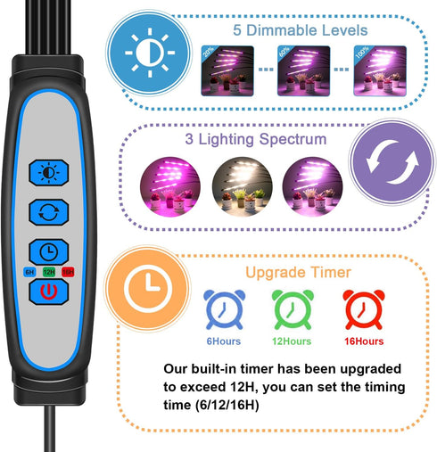 5 100 15-63" Tripod&6/12/16H Garpsen Grow Light with Stand, Heads Grow Lights for Indoor Plants, LEDs Full Spectrum Led