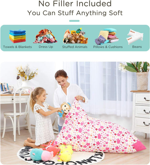 Aubliss Stuffed Animal Storage Bean Bag Chair Cover, 50"x 35" Extra Large for Kids & Adults, Premium Cotton Canvas