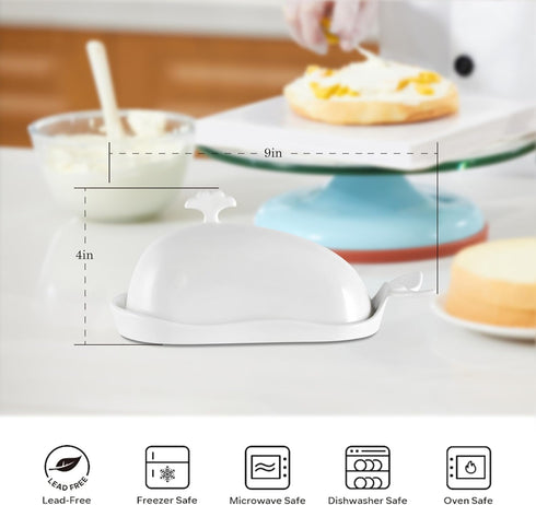 Countertop, Butter Dish with Lid for Cute Whale Design, Ceramic Butter Dish with Handle, Funny Kitchen Decor, Ideal